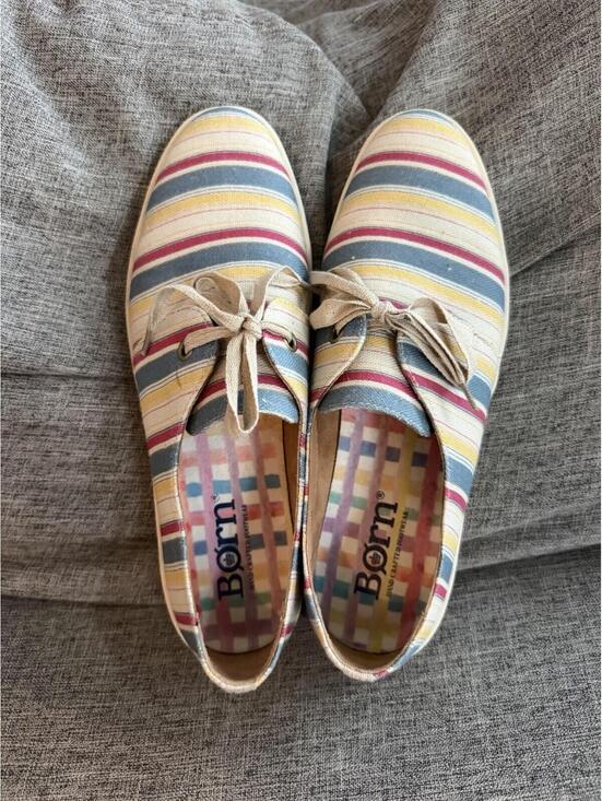 Shoes - Born Hand Crafted Footwear Womens 10 Canvas Lace Up Oxford Flat Multi Stripe